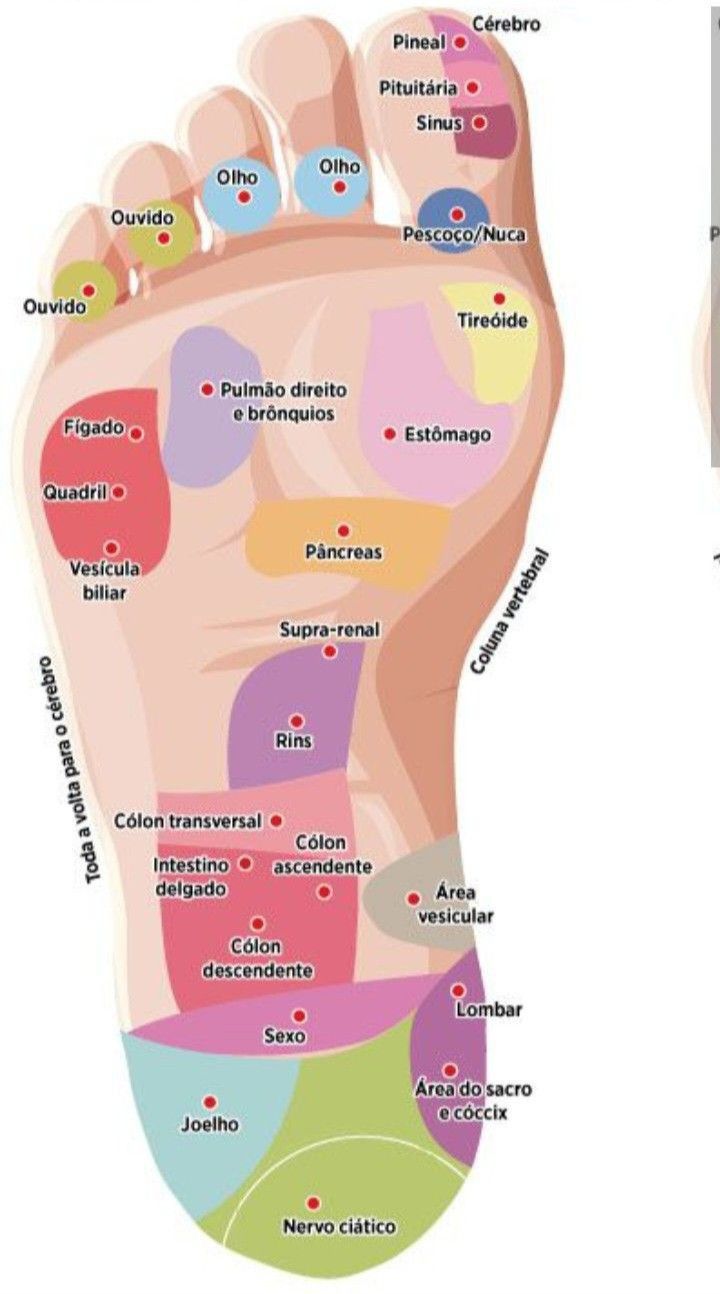 Mapa de reflexologia podal com as zonas dos pés